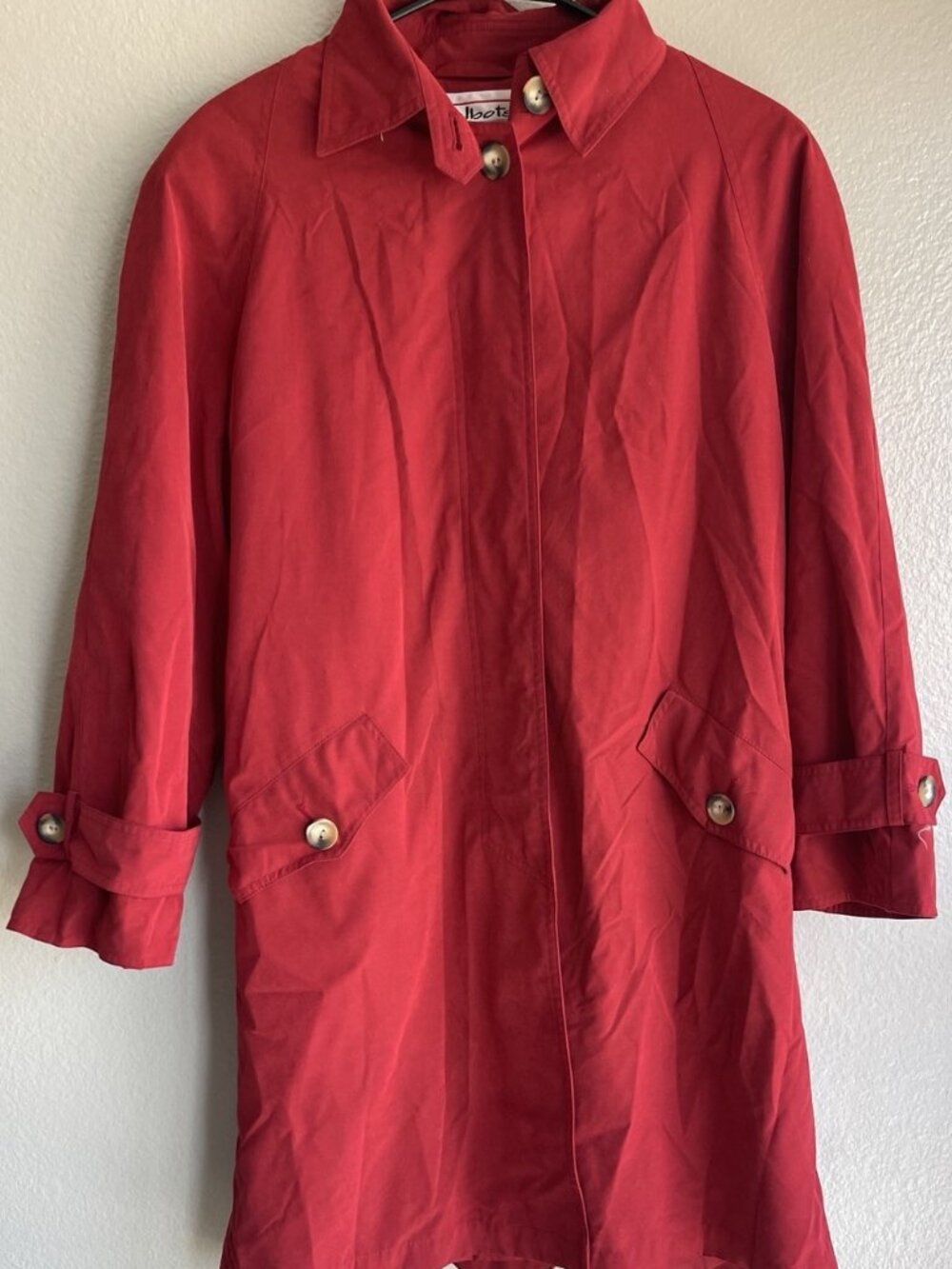 Vintage Talbots Women’s Red Long Trench Coat Buttons Sz S